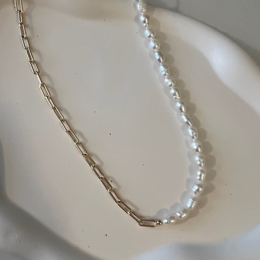 Pearl & Paperclip Necklace