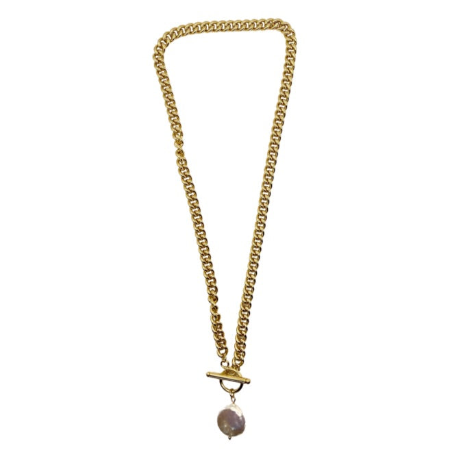 Sophia Pearl & Gold Curb Link Necklace