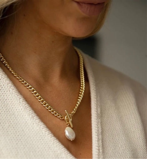Sophia Pearl & Gold Curb Link Necklace
